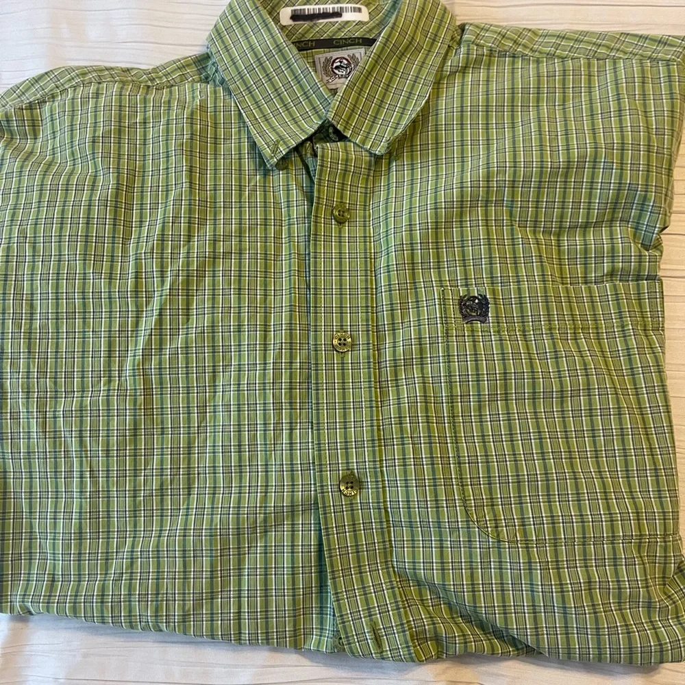 Cinch Men's Green Plaid Button-Down Shirt‎ Size Medium cowboy western